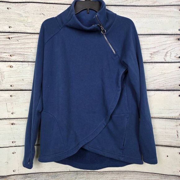Athleta M Navy Asymmetrical Zip Fleece Pullover - Picture 1 of 8
